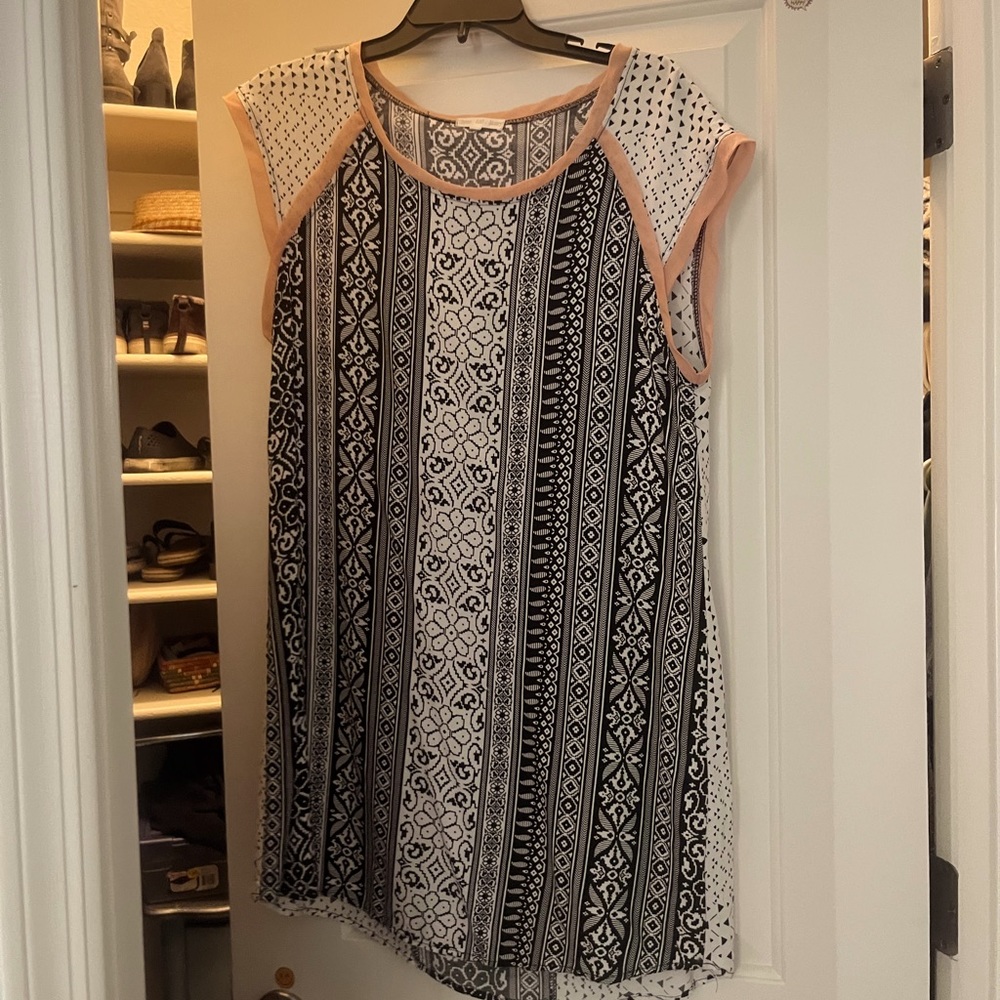 t-shirt style dress with peach silk accents